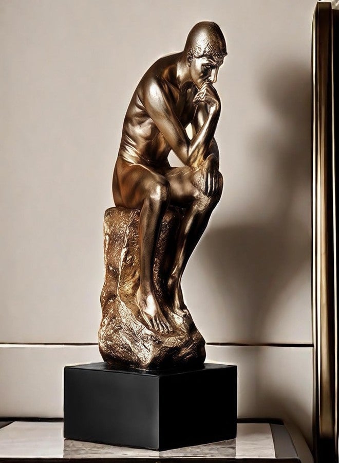 SHTWX Resin The Thinker Thinking Man with Black Base Statue Sculpture Frgurine Gift for Home Office Living Room Desktop Display Decorative Decoration - Image 1